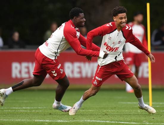 24 09 2025, xophax, Fußball , 1 FC Köln 1 FC Köln, Fußball Bundesliga Saison 2025 2026 , Training Ragnar Ache, left and Nilas Yacobi , right both 1 FC Köln DFL DFB REGULATIONS PROHIBIT ANY USE OF PHOTOGRAPHS as IMAGE SEQUENCES and or QUASI VIDEO Köln