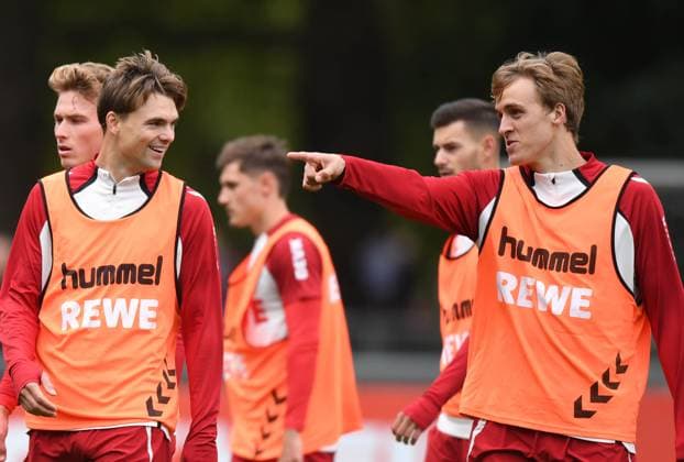 24 09 2025, xophax, Fußball , 1 FC Köln 1 FC Köln, Fußball Bundesliga Saison 2025 2026 , Training Joel Schmied, left and Timo Hübers, right both 1 FC Köln DFL DFB REGULATIONS PROHIBIT ANY USE OF PHOTOGRAPHS as IMAGE SEQUENCES and or QUASI VIDEO Köln