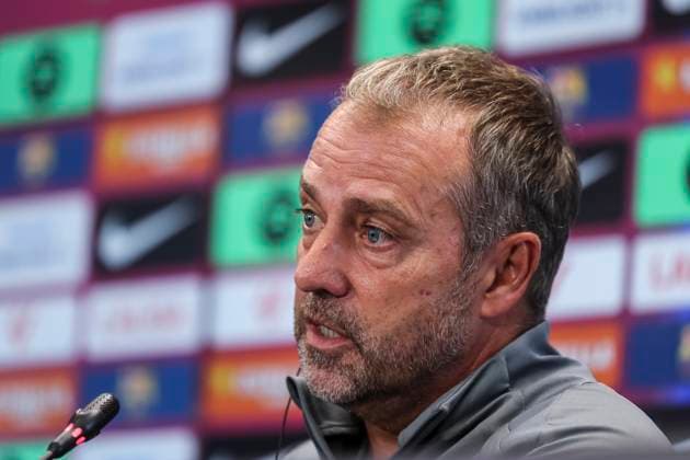 September 24, 2025, Sant Joan Despi, Barcelona, SPAIN: Hansi Flick, head coach of FC Barcelona, Barca attends his press conference, PK, Pressekonferenz during the training day of FC Barcelona ahead the Spanish League, La Liga EA Sports, football match against Real Oviedo at Ciudad Esportiva Joan Gamper on September 24, 2025 in Sant Joan Despi, Barcelona, Spain. Sant Joan Despi SPAIN - ZUMAa181 20250924_zaa_a181_039 Copyright: xJavierxBorregox