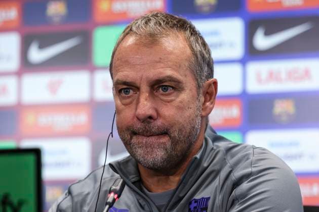 September 24, 2025, Sant Joan Despi, Barcelona, SPAIN: Hansi Flick, head coach of FC Barcelona, Barca attends his press conference, PK, Pressekonferenz during the training day of FC Barcelona ahead the Spanish League, La Liga EA Sports, football match against Real Oviedo at Ciudad Esportiva Joan Gamper on September 24, 2025 in Sant Joan Despi, Barcelona, Spain. Sant Joan Despi SPAIN - ZUMAa181 20250924_zaa_a181_043 Copyright: xJavierxBorregox