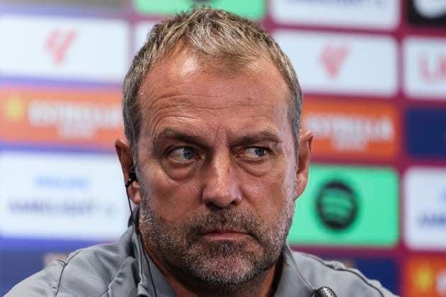 September 24, 2025, Sant Joan Despi, Barcelona, SPAIN: Hansi Flick, head coach of FC Barcelona, Barca attends his press conference, PK, Pressekonferenz during the training day of FC Barcelona ahead the Spanish League, La Liga EA Sports, football match against Real Oviedo at Ciudad Esportiva Joan Gamper on September 24, 2025 in Sant Joan Despi, Barcelona, Spain. Sant Joan Despi SPAIN - ZUMAa181 20250924_zaa_a181_054 Copyright: xJavierxBorregox