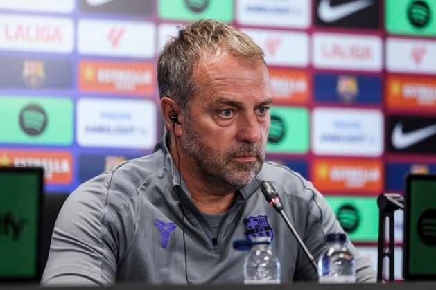September 24, 2025, Sant Joan Despi, Barcelona, SPAIN: Hansi Flick, head coach of FC Barcelona, Barca attends his press conference, PK, Pressekonferenz during the training day of FC Barcelona ahead the Spanish League, La Liga EA Sports, football match against Real Oviedo at Ciudad Esportiva Joan Gamper on September 24, 2025 in Sant Joan Despi, Barcelona, Spain. Sant Joan Despi SPAIN - ZUMAa181 20250924_zaa_a181_041 Copyright: xJavierxBorregox