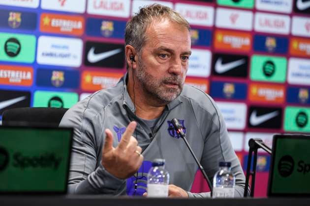 September 24, 2025, Sant Joan Despi, Barcelona, SPAIN: Hansi Flick, head coach of FC Barcelona, Barca attends his press conference, PK, Pressekonferenz during the training day of FC Barcelona ahead the Spanish League, La Liga EA Sports, football match against Real Oviedo at Ciudad Esportiva Joan Gamper on September 24, 2025 in Sant Joan Despi, Barcelona, Spain. Sant Joan Despi SPAIN - ZUMAa181 20250924_zaa_a181_044 Copyright: xJavierxBorregox