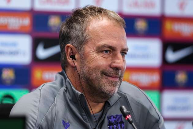 September 24, 2025, Sant Joan Despi, Barcelona, SPAIN: Hansi Flick, head coach of FC Barcelona, Barca attends his press conference, PK, Pressekonferenz during the training day of FC Barcelona ahead the Spanish League, La Liga EA Sports, football match against Real Oviedo at Ciudad Esportiva Joan Gamper on September 24, 2025 in Sant Joan Despi, Barcelona, Spain. Sant Joan Despi SPAIN - ZUMAa181 20250924_zaa_a181_052 Copyright: xJavierxBorregox