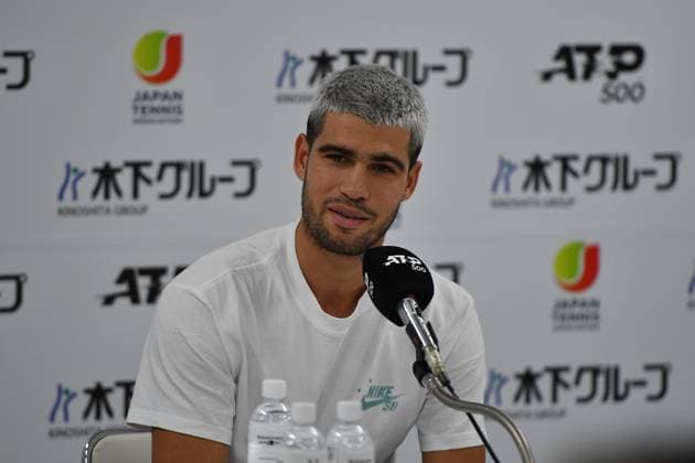 Spain s Carlos Alcaraz during the press conference, PK, Pressekonferenz and interacting to press questions during Japan open tennis tournament ATP500 2025 at Ariake Tennis stadium in Tokyo, Japan on September 24, 2025  Copyright: xRanjithxKumar IPAxSportx xipa-agency.netx xx IPA_65668101 IPA_Agency_IPA65668101