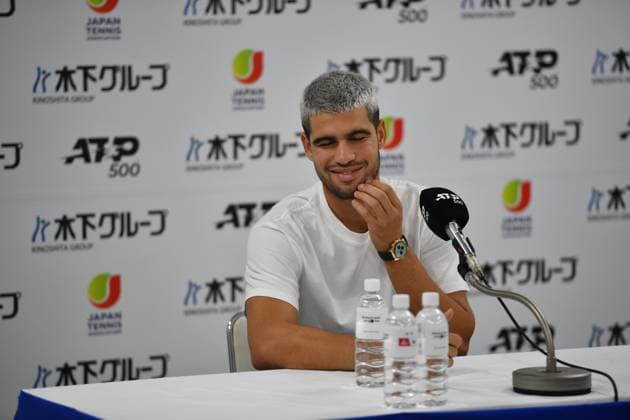 Spain s Carlos Alcaraz during the press conference, PK, Pressekonferenz and interacting to press questions during Japan open tennis tournament ATP500 2025 at Ariake Tennis stadium in Tokyo, Japan on September 24, 2025  Copyright: xRanjithxKumar IPAxSportx xipa-agency.netx xx IPA_65668173 IPA_Agency_IPA65668173