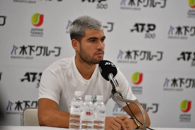 Spain s Carlos Alcaraz during the press conference, PK, Pressekonferenz and interacting to press questions during Japan open tennis tournament ATP500 2025 at Ariake Tennis stadium in Tokyo, Japan on September 24, 2025  Copyright: xRanjithxKumar IPAxSportx xipa-agency.netx xx IPA_65668207 IPA_Agency_IPA65668207
