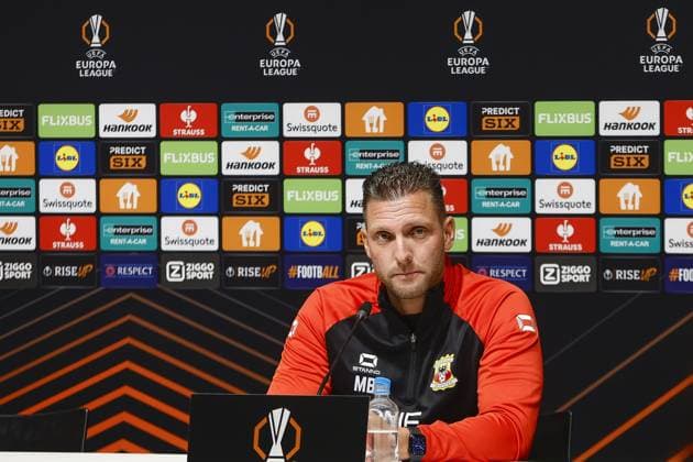 DEVENTER , 24-09-2025 , Stadium De Adelaarshorst , season 2025 2026 , UEFA Europa League League phase . press conference, PK, Pressekonferenz and training before the Europa League match between Go Ahead Eagles and FCSB, Picture shows GA Eagles trainer coach Melvin Boel Press conference and training before Go Ahead Eagles - FCSB  x31173201x Copyright: