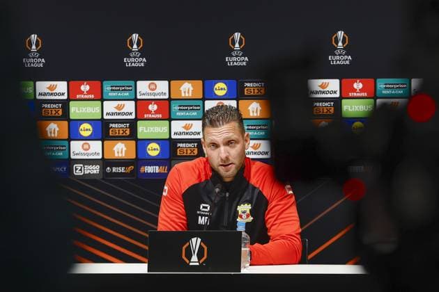 DEVENTER , 24-09-2025 , Stadium De Adelaarshorst , season 2025 2026 , UEFA Europa League League phase . press conference, PK, Pressekonferenz and training before the Europa League match between Go Ahead Eagles and FCSB, Picture shows GA Eagles trainer coach Melvin Boel Press conference and training before Go Ahead Eagles - FCSB  x31173211x Copyright: