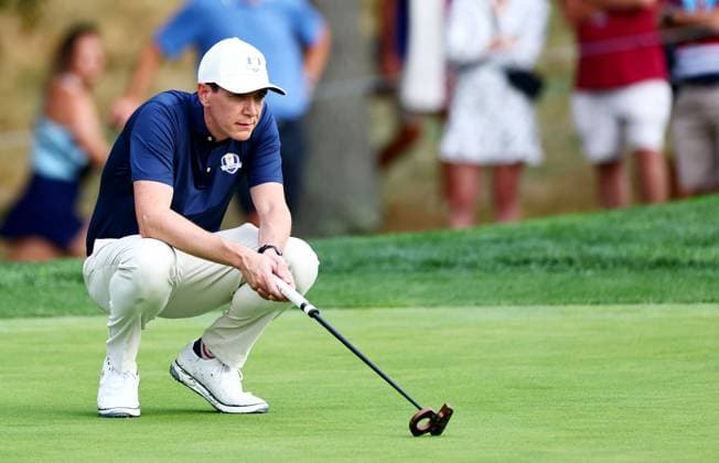 Oliver Phelps of Team Europe during the Celebrity All-Star match. 2025 Ryder Cup, Celebrity Match, Golf, Bethpage Black Golf Course, New York, USA - 24 Sep 2025New York Bethpage Black Golf Course New York (NY) United States of America EDITORIAL USE ONLY No use with unauthorised audio, video, data, fixture lists, club league logos or live services. Online in-match use limited to 120 images, no video emulation. No use in betting, games or single club league player publications.  Copyright: xJamesxMarsh Shutterstockx 15500192bf