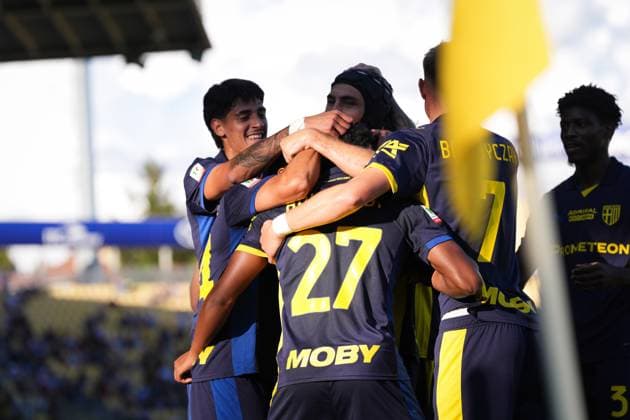 Parma s Sascha Britschgi celebrates after scoring the 1-0 goal for his team during the round of 32 Frecciarossa Italian Cup 2025 2026 soccer match between Parma and Spezia at Ennio Tardini Stadium in Parma, North Italy, Wednesday, September 24, 2025. Soccer  Copyright: xMassimoxPaolone LaPressex