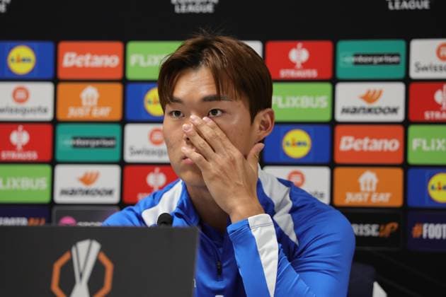 Genk s Hyeon-Gyu Oh pictured during a press conference, PK, Pressekonferenz of Belgian soccer team KRC Genk, in Glasgow, United Kingdom, on Wednesday 24 September 2025. The team will play the Scottish team Rangers FC on Thursday, first game (out of 8) in the league phase of the UEFA Europa League competition. STEVE WELSH StevexWelsh  x135176264x