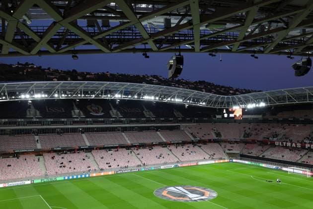Nice, France, 24th September 2025. A general veiw of the stadium prior to the OGC Nice vs AS Roma UEFA Europa League match at Gran Stade de Nice, Nice. Picture credit should read: Jonathan Moscrop Sportimage EDITORIAL USE ONLY. No use with unauthorised audio, video, data, fixture lists, club league logos or live services. Online in-match use limited to 120 images, no video emulation. No use in betting, games or single club league player publications. SPI_003_JM_OGCNICE_ROMA_UEL SPI-4156-0003