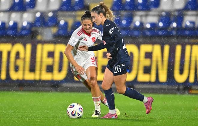 24 09 2025 Soccer season 2025 2026 1 Google Pixel Women Bundesliga 04 Matchday TSG Hoffenheim 1 FC Nürnberg FCN Club Clubfrauen Sportfoto Zink xwoxzix Laura Miller 9, 1 FC Nürnberg FCN Janna Grimm 26, TSG Hoffenheim