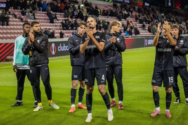 SOCCER - UEFA EL, Midtjylland vs Sturm HERNING,DENMARK,24.SEP.25 - SOCCER - UEFA Europa League, FC Midtjylland vs SK Sturm Graz. Image shows Jon Gorenc Stankovic and Tomi Horvat (Sturm).  GEPAxpictures xMatthiasxTrinkl