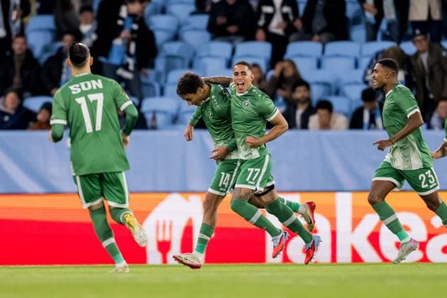 250924 Petar Stanic and Erick Marcus of Ludogorets celebrate after 0 1 during the UEFA Europa League football match between Malmö FF and Ludogorets on September 24, 2025 in Malmö Photo Petter Arvidson BILDBYRAN kod PA PA1085 fotboll football soccer fotball uefa europa league europa league malmö ff ludogorets bbeng jubel  Copyright: PETTERxARVIDSON BB250924PA117