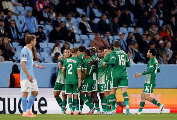 MALMÖ, SWEDEN 20250924 Ludogorets cheer after 0-1 on Petar StaniÄ‡s goal during Wednesdays Europa League soccer match between Malmö FF and PFK Ludogorets Razgrad at Eleda Stadium New Malmö Stadium MALMÖ SWEDEN x10600x  Copyright: xAndreasxHillergren TTx EUROPA LEAGUE MALMÖ-LUDOGORETS