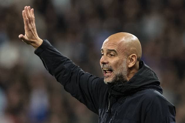 Carabao Cup Round 3 Huddersfield Town v Manchester City Pep Guardiola manager of Manchester City reacts in the technical area during the Carabao Cup Round 3 match Huddersfield Town vs Manchester City at Accu Stadium, Huddersfield, United Kingdom, 24th September 2025 (Photo by Mark Cosgrove News Images) Huddersfield Accu Stadium West Yorkshire United Kingdom Copyright: xMarkxCosgrove NewsxImagesx