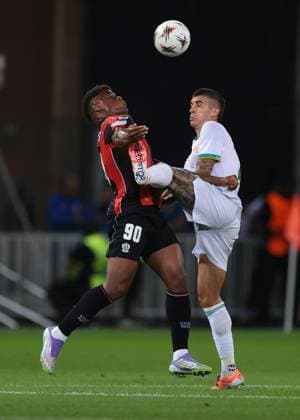 Nice, France, 24th September 2025. Gianluca Mancini of AS Roma challenges Kevin Carlos of OGC Nice during the OGC Nice vs AS Roma UEFA Europa League match at Gran Stade de Nice, Nice. Picture credit should read: Jonathan Moscrop Sportimage EDITORIAL USE ONLY. No use with unauthorised audio, video, data, fixture lists, club league logos or live services. Online in-match use limited to 120 images, no video emulation. No use in betting, games or single club league player publications. SPI_006_JM_OGCNICE_ROMA_UEL SPI-4156-0006