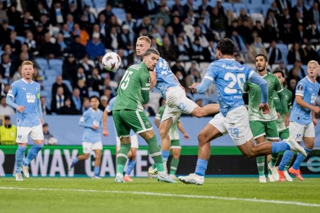 250924 Edvin Kurtulus of Ludogorets and Daniel Gudjohnsen of Malmö FF during the UEFA Europa League football match between Malmö FF and Ludogorets on September 24, 2025 in Malmö Photo Petter Arvidson BILDBYRAN kod PA PA1085 fotboll football soccer fotball uefa europa league europa league malmö ff ludogorets bbeng bbauto  Copyright: PETTERxARVIDSON BB250924PA174