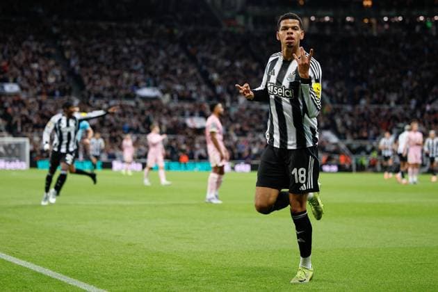 24th September 2025; St James Park, Newcastle, England; Carabao Cup Football, Newcastle United versus Bradford City; William Osula of Newcastle United celebrates scoring his sides second goal of the match for 2-0 in 19th minute  CraigxCowan