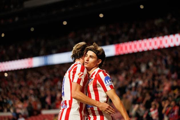 Julian Alvarez seen celebrating after scoring goal during LaLiga EA SPORTS 25 26 game between teams of Atletico de Madrid and Rayo Vallecano at Estadio Civitas Metropolitano (Maciej Rogowski Ball Raw Images) Madrid Riyadh Air Metropolitano Spain Copyright: xMaciejxRogowskix maciejrogowski_atleticovsrayo25_26-07