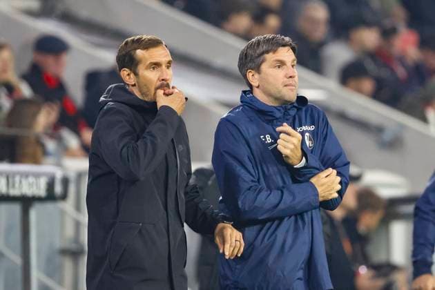 Julian Schuster SC Freiburg, Coach and Florian Bruns SC Freiburg, Co-Coach , Germany, Football, UEFA Europa League, Matchday 1, 2025 2026, SC Freiburg vs FC Basel, 24 09 2025, Stadion am Wolfswinkel, Freiburg im Breisgau, Germany Freiburg im Breisgau Stadion am Wolfswinkel Baden Württemberg Germany Copyright: xGrantxHubbsx