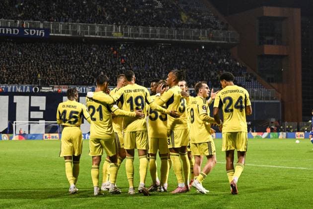 Dinamo Zagreb v Fenerbahce - UEFA Europa League ZAGREB, CROATIA - SEPTEMBER 24: Players of Fenerbahce celebrate after scoring a goal during the UEFA Europa League week 1 match between Dinamo Zagreb and Fenerbahce at Maksimir Stadium in Zagreb, Croatia on September 24, 2025. Elif Ozturk Anadolu Zagreb Croatia. Editorial use only. Please get in touch for any other usage.  Copyright: x2025xAnadoluxElifxOzturkx