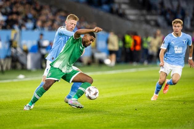 MALMO FF - LUDOGORETS Anders Christiansen of Malmö FF and Deroy Duarte of Ludogorets during the UEFA Europa League, league stage match between Malmö FF and Ludogorets. Eleda Stadion, Malmo, Sweden, September 24, 2025. Photo by Branislav Racko Copyright: xx 080A0709