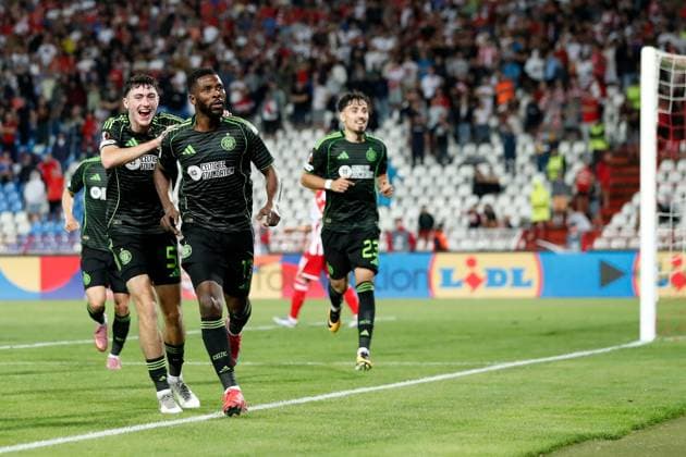 Kelechi Iheanacho of Celtic celebrates his goal Crvena zvezda v Celtic, UEFA Europa League, Football, Rajko Mitic Stadium, Belgrade, Serbia - 24 Sep 2025Belgrade Rajko Mitic Stadium Serbia EDITORIAL USE ONLY No use with unauthorised audio, video, data, fixture lists, club league logos or live services. Online in-match use limited to 120 images, no video emulation. No use in betting, games or single club league player publications. Copyright: xNikolaxKrstic Shutterstockx 15498417cw