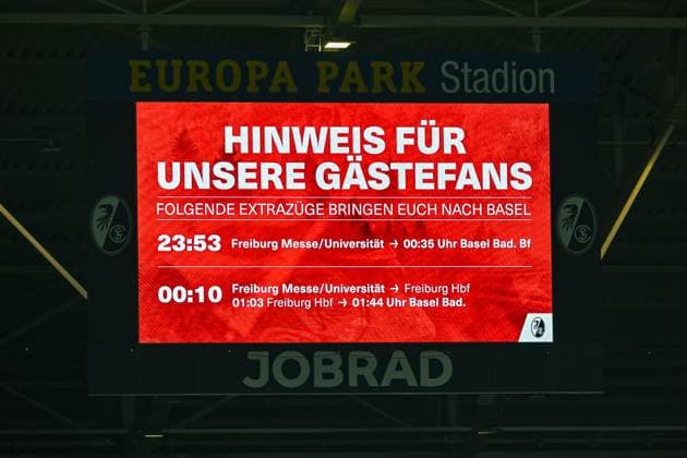 Note for visiting fans, Zuginfo GER, SC Freiburg FC Basel, Football, Europa League, 1 Matchday, Season 2025 2026, 24 09 2025 GER, SC Freiburg FC Basel, Football, Europa League, 1 Matchday, Season 2025 2026, 24 09 2025 Freiburg Copyright: xEibner-Pressefoto ThomasxHessx EP_THS