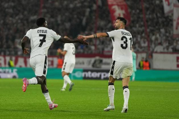 UEFA Europa League SC Freiburg vs FC Basel, 24 09 2025 Philip Otele FC Basel, 7 with his goal celebration for 2 1 UEFA Europa League SC Freiburg vs FC Basel, Europa Park Stadion, 24 09 2025 Copyright: xBEAUTIFULxSPORTS Boscox