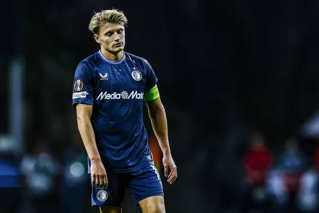 BRAGA , 23-09-2025 , Stadium municipal de Braga , season 2025 2026 , Europa League football , press conference, PK, Pressekonferenz Feyenoord , picture shows Feyenoord player Sem Steijn disappointment final score 1-0. Press conference Feyenoord Braga  x31180365x Copyright: