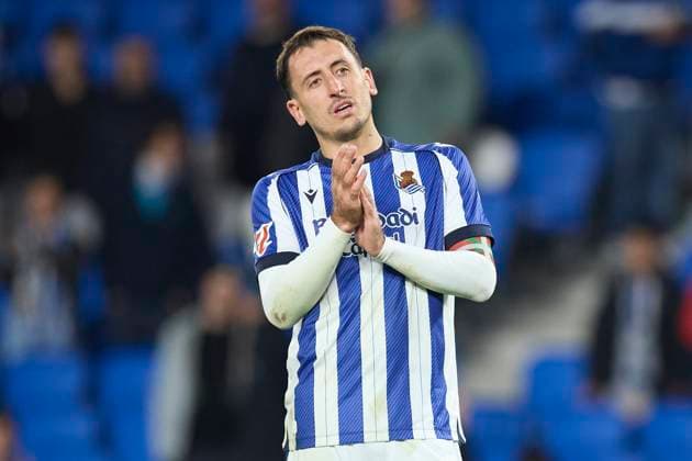 September 24, 2025, San Sebastian, Guipuzcoa, SPAIN: Mikel Oyarzabal of Real Sociedad reacts during the LaLiga EA Sports match between Real Sociedad and RCD Mallorca at Anoeta on September 24, 2025, in San Sebastian, Spain. San Sebastian SPAIN - ZUMAa181 20250924_zaa_a181_362 Copyright: xRicardoxLarreinax