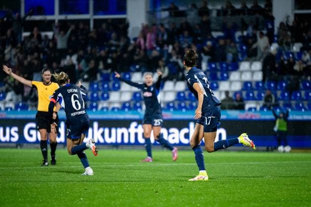 Franziska Harsch TSG Hoffenheim, 17 , Vanessa Diehm TSG Hoffenheim, 06 celebrating the goal for 1 1, GER, TSG 1899 Hoffenheim vs 1 FC Nuernberg, Football Google Pixel Womens Bundesliga, Matchday 4, Season 2025 2026, 24 09 2025 DFB regulations prohibit any use of photographs as image sequences and or quasi video GER, TSG 1899 Hoffenheim vs 1 FC Nuernberg, Fußball Google Pixel Frauen Bundesliga, 4 Spieltag, Saison 2025 2026, 24 09 2025 Hoffenheim Copyright: xEibner-Pressefoto Memmlerx EP_MMR