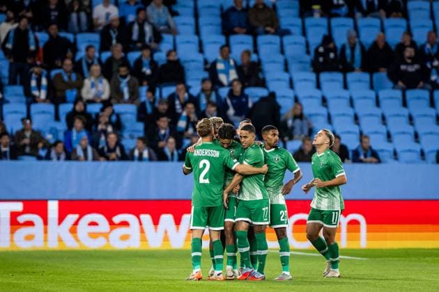 MALMO FF - LUDOGORETS Playres of Ludogorets celebrate a goal during the UEFA Europa League, league stage match between Malmö FF and Ludogorets. Eleda Stadion, Malmo, Sweden, September 24, 2025. Photo by Branislav Racko Copyright: xx 080A0330