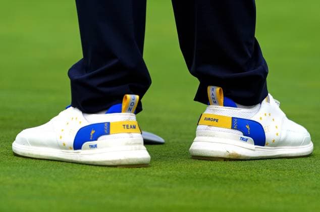 GOLF - Ryder Cup 2025 FARMINGDALE,NEW YORK,USA,24.SEP.25 - GOLF - Ryder Cup 2025, Bethpage Black Course, preview, practice round. Image shows the shoes of Jon Rahm (ESP EUR).  GEPAxpictures xBrianxSpurlock