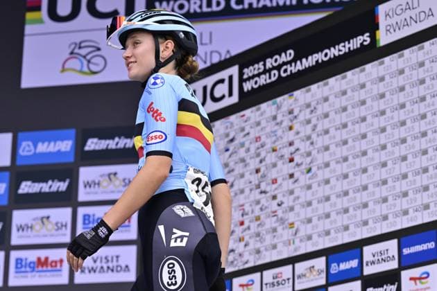 Belgian Tess Moerman pictured during the team presentation ahead of the U23 women road race (119,3 km) at the cycling road World Championships in Kigali, Rwanda, Thursday 25 September 2025. The 2025 UCI Road World Championships take place from 21 to 28 September in Kigali, Rwanda. DIRKxWAEM  x135238111x