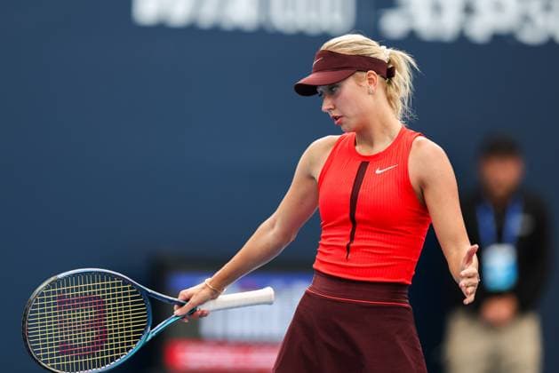 BEIJING, CHINA - SEPTEMBER 25: Anastasia Potapova reacts in the Women s Singles Round of 128 match against Katerina Siniakova of the Czech Republic on day 4 of the 2025 China Open at National Tennis Center on September 25, 2025 in Beijing, China.  Copyright: xVCGx 111593114281