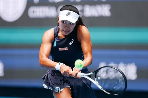 BEIJING, CHINA - SEPTEMBER 25: Moyuka Uchijima of Japan competes in the Women s Singles Round of 128 match against Zhu Lin of China on day 4 of the 2025 China Open at National Tennis Center on September 25, 2025 in Beijing, China.  Copyright: xVCGx 111593117520
