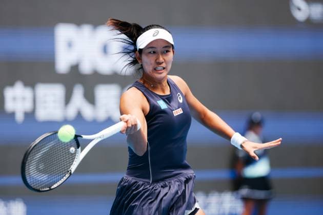 BEIJING, CHINA - SEPTEMBER 25: Moyuka Uchijima of Japan competes in the Women s Singles Round of 128 match against Zhu Lin of China on day 4 of the 2025 China Open at National Tennis Center on September 25, 2025 in Beijing, China.  Copyright: xVCGx 111593117922