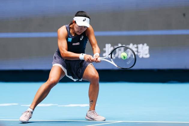 BEIJING, CHINA - SEPTEMBER 25: Moyuka Uchijima of Japan competes in the Women s Singles Round of 128 match against Zhu Lin of China on day 4 of the 2025 China Open at National Tennis Center on September 25, 2025 in Beijing, China.  Copyright: xVCGx 111593117674