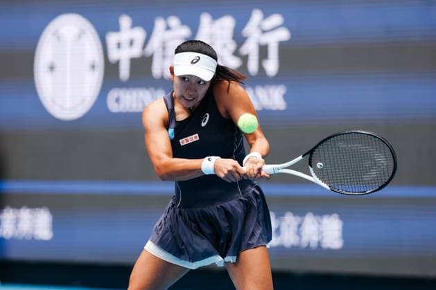 BEIJING, CHINA - SEPTEMBER 25: Moyuka Uchijima of Japan competes in the Women s Singles Round of 128 match against Zhu Lin of China on day 4 of the 2025 China Open at National Tennis Center on September 25, 2025 in Beijing, China.  Copyright: xVCGx 111593117535