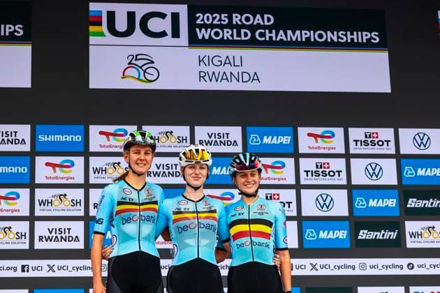 2025 UCI Road World Championships Kigali Rwanda 2025 UCI Road World Championships Kigali Rwanda - Women U23 Road Race - Kigali - Kigali 119,3 km - 25 09 2025 - Xaydee Van Sinaey (Belgium) - Tess Moerman (Belgium) - Lore De Schepper (Belgium) - photo Luca Bettini SprintCyclingAgency 2025 Kigali Rwanda  Copyright: xLucaxBettinix xSprintcyclingagencyx