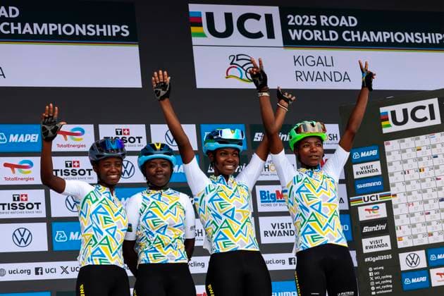 2025 UCI Road World Championships Kigali Rwanda 2025 UCI Road World Championships Kigali Rwanda - Women U23 Road Race - Kigali - Kigali 119,3 km - 25 09 2025 - Charlotte Iragena (Rwanda) - Jazilla Mwamikazi (Rwanda) - Martha Ntakirutimana (Rwanda) - Nyirarukundo (Rwanda) - photo Luca Bettini SprintCyclingAgency 2025 Kigali Rwanda  Copyright: xLucaxBettinix xSprintcyclingagencyx