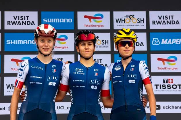 2025 UCI Road World Championships Kigali Rwanda 2025 UCI Road World Championships Kigali Rwanda - Women U23 Road Race - Kigali - Kigali 119,3 km - 25 09 2025 - Julie Bego (France) - Marion Bunel (France) - Celia Gery (France) - photo Luca Bettini SprintCyclingAgency 2025 Kigali Rwanda  Copyright: xLucaxBettinix xSprintcyclingagencyx