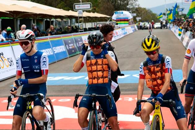 2025 UCI Road World Championships Kigali Rwanda 2025 UCI Road World Championships Kigali Rwanda - Women U23 Road Race - Kigali - Kigali 119,3 km - 25 09 2025 - Julie Bego (France) - Marion Bunel (France) - Celia Gery (France) - photo Luca Bettini SprintCyclingAgency 2025 Kigali Rwanda  Copyright: xLucaxBettinix xSprintcyclingagencyx