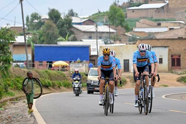 UCI 2025 Road World Championship, WM, Weltmeisterschaft Kigali 25 09 2025 - training ride KIGALI, RWANDA - SEPTEMBER 25 : Evenepoel Remco (BEL) and Vermeersch Florian (BEL) Van Wilder Ilan (BEL) pictured during a training ride prior to the 92nd edition of the UCI World Championships road race on September 25, 2025 in Kigali, Rwanda, 25 09 2025 Kigali Rwanda  Copyright: xJanxDexMeuleneirx