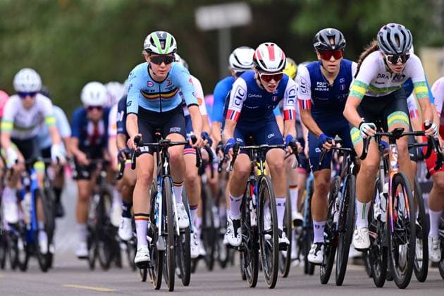 Belgian Lore de Schepper pictured in action during the U23 women road race (119,3 km) at the cycling road World Championships in Kigali, Rwanda, Thursday 25 September 2025. The 2025 UCI Road World Championships take place from 21 to 28 September in Kigali, Rwanda. DIRKxWAEM  x135244806x