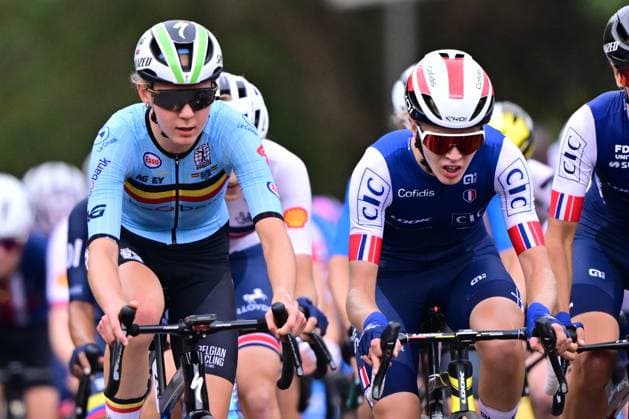 Belgian Lore de Schepper pictured in action during the U23 women road race (119,3 km) at the cycling road World Championships in Kigali, Rwanda, Thursday 25 September 2025. The 2025 UCI Road World Championships take place from 21 to 28 September in Kigali, Rwanda. DIRKxWAEM  x135244909x